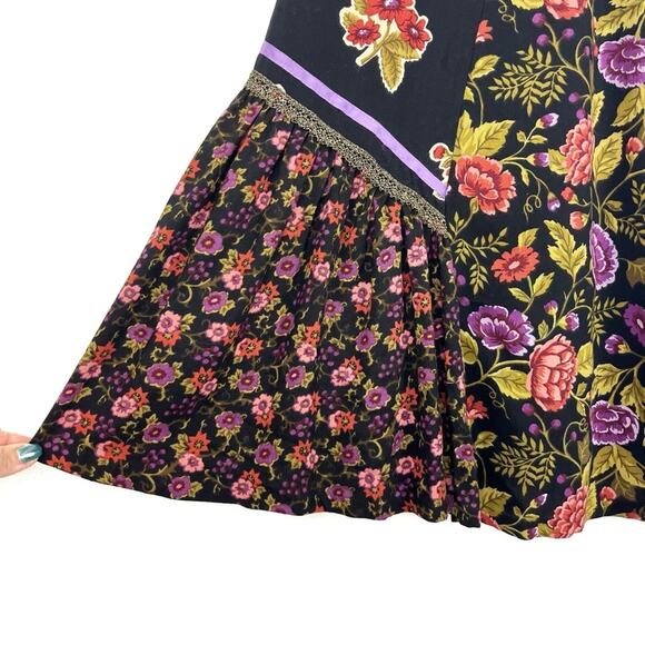 Vintage 80s 90s Maxi Skirt Floral Ruffle Elastic Waist Prairie Cottage Chic - Picture 6 of 9